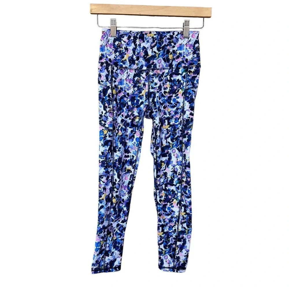GAIAM Women's Colorful Blue and Purple Hues Floral Yoga Pants Size XS